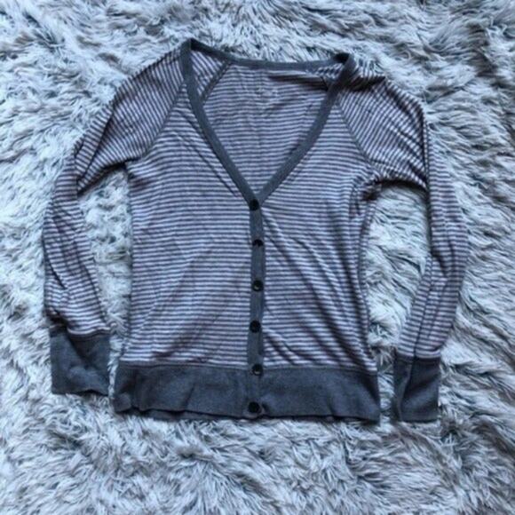 J. Crew Gray Striped Button Up Cardigan Sweater - Picture 3 of 7